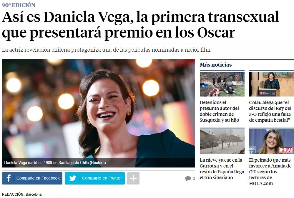 Una actriz transexual presentará los premios Oscar