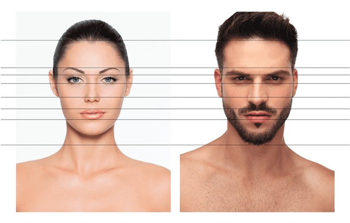 Comparativa rostro proporciones rostro femenino vs. masculino